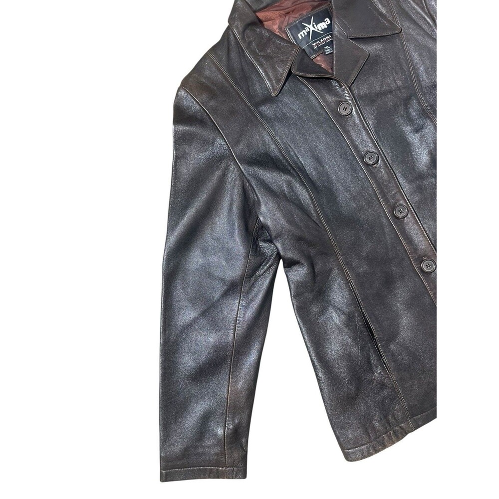 Vintage Wilsons Leather Maxima Women's Brown Genuine Leather Jacket XL Button Up - Picture 3 of 16